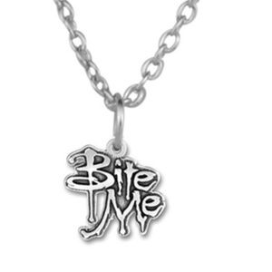 Halloween Bite Me Silver Tone Necklace